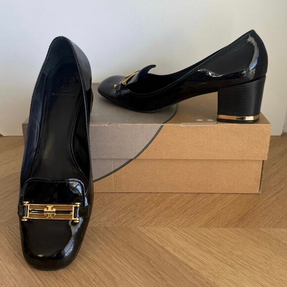 Tory Burch Patent Leather Black/Gold Women Block Heels - SZ 11 - Picture 1 of 13